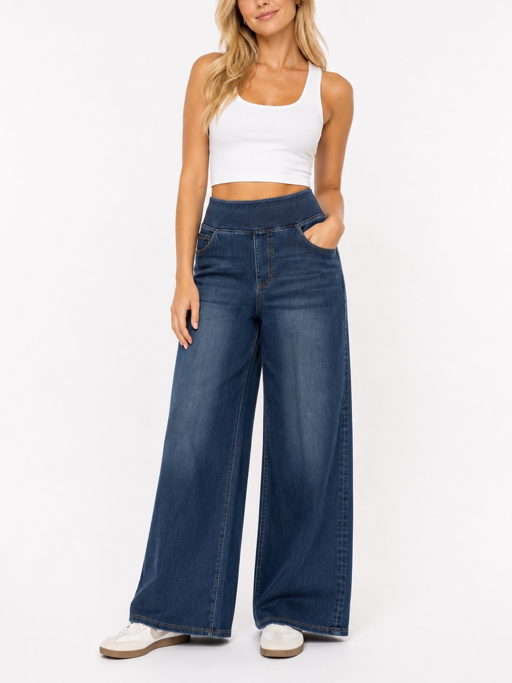 HALARA Dark Blue Wide-Leg Denim Jeans